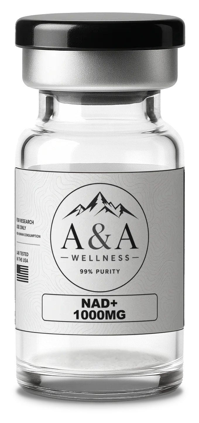 A&A Wellness NAD+ 1000mg research vial with black flip cap and label